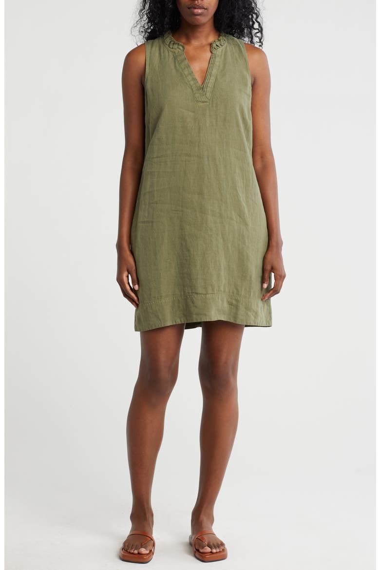 Two Palms Double Ruffle Linen Dress, Main, color, DK FERN
