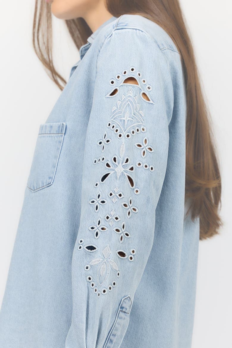 Galina Relaxed Embroidered Button Up Shirt, Alternate, color, Crystal Chalk Emb.