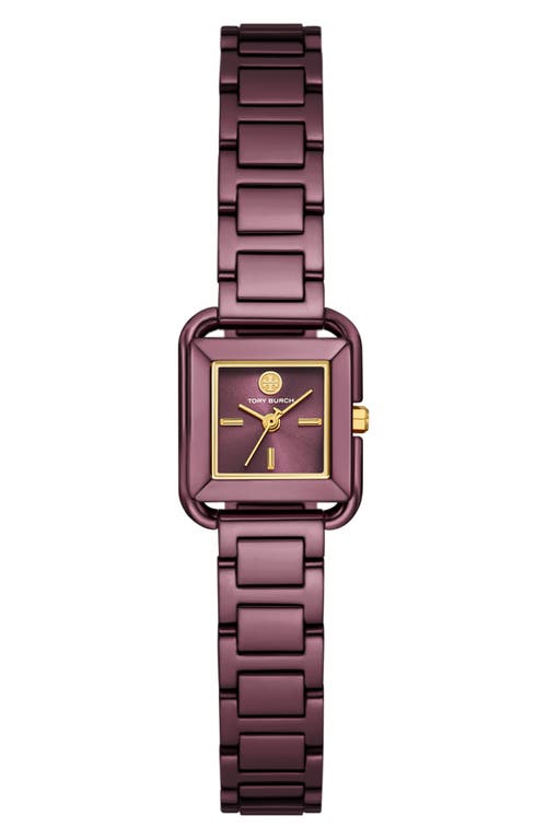 Tory Burch Women's The Kira Square Purple Stainless Steel Bracelet Watch 18mm In Purple