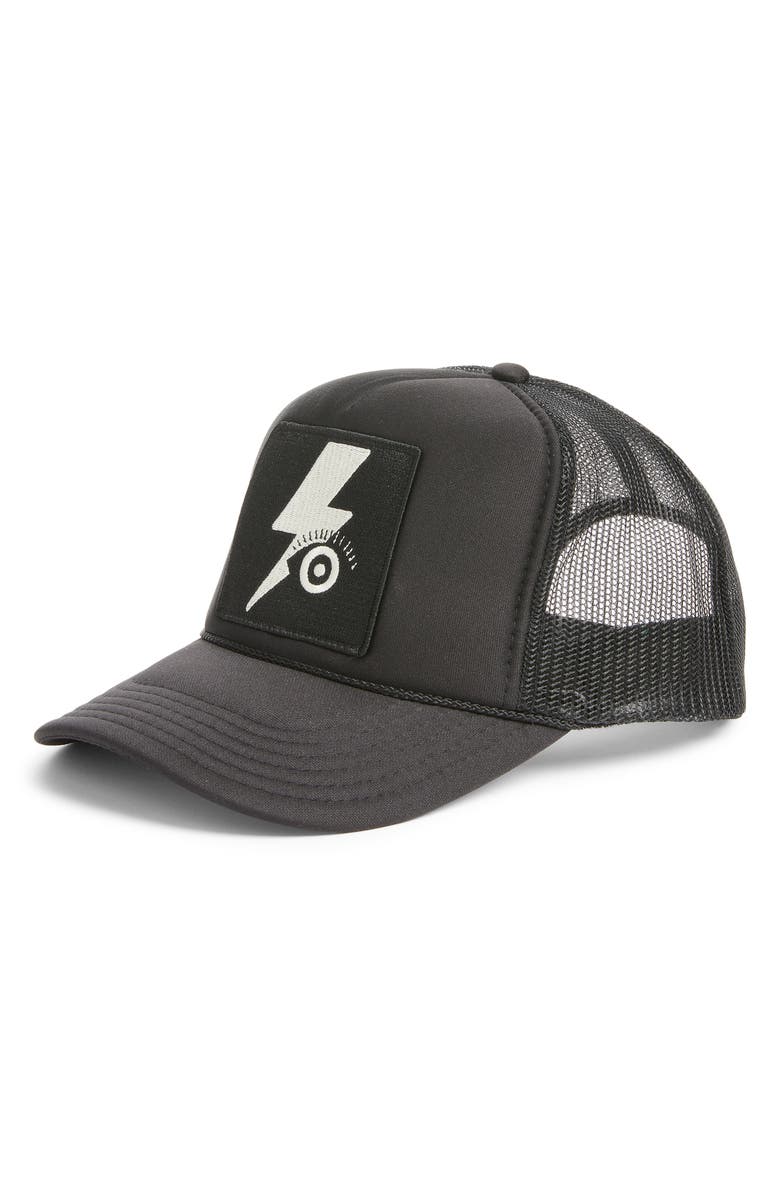 Friday Feelin’ Electric Eye Trucker Hat, Main, color, Black