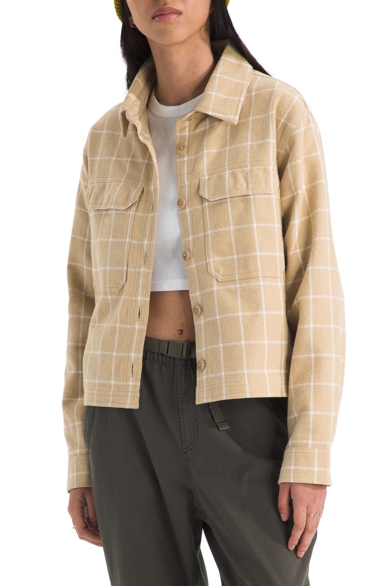 The North Face Valley Plaid Organic Cotton Flannel Shirt Jacket, Main, color, Khaki Stone Grid Large Plaid