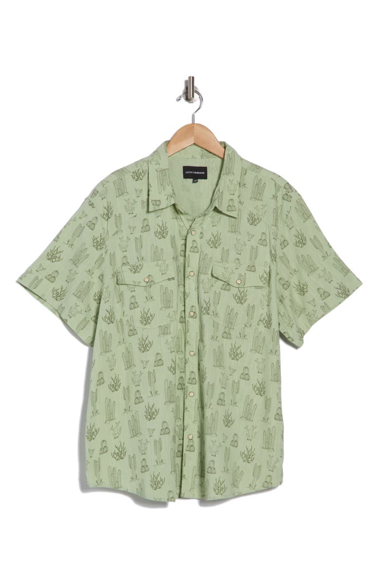 Lucky Brand Short Sleeve Western Work Shirt, Alternate, color, Green Print