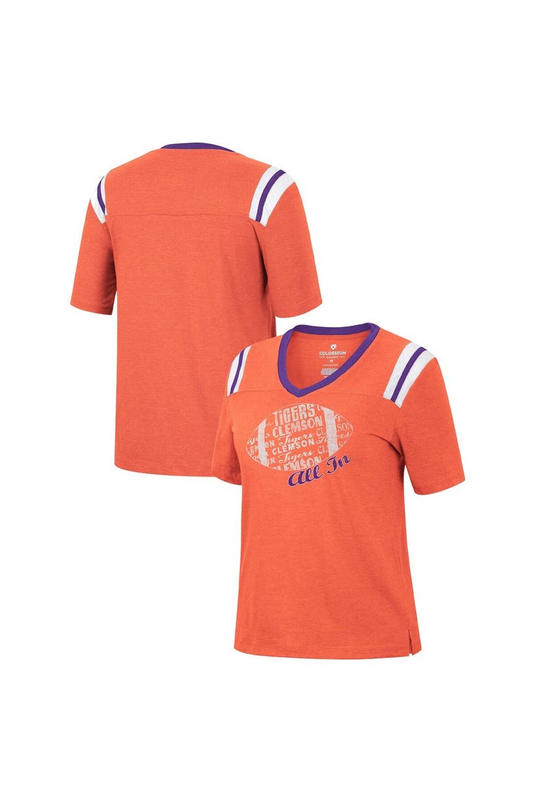 Women's Colosseum Heathered Orange Clemson Tigers 15 Min Early Football V-Neck T-Shirt, Main, color, Heather Orange