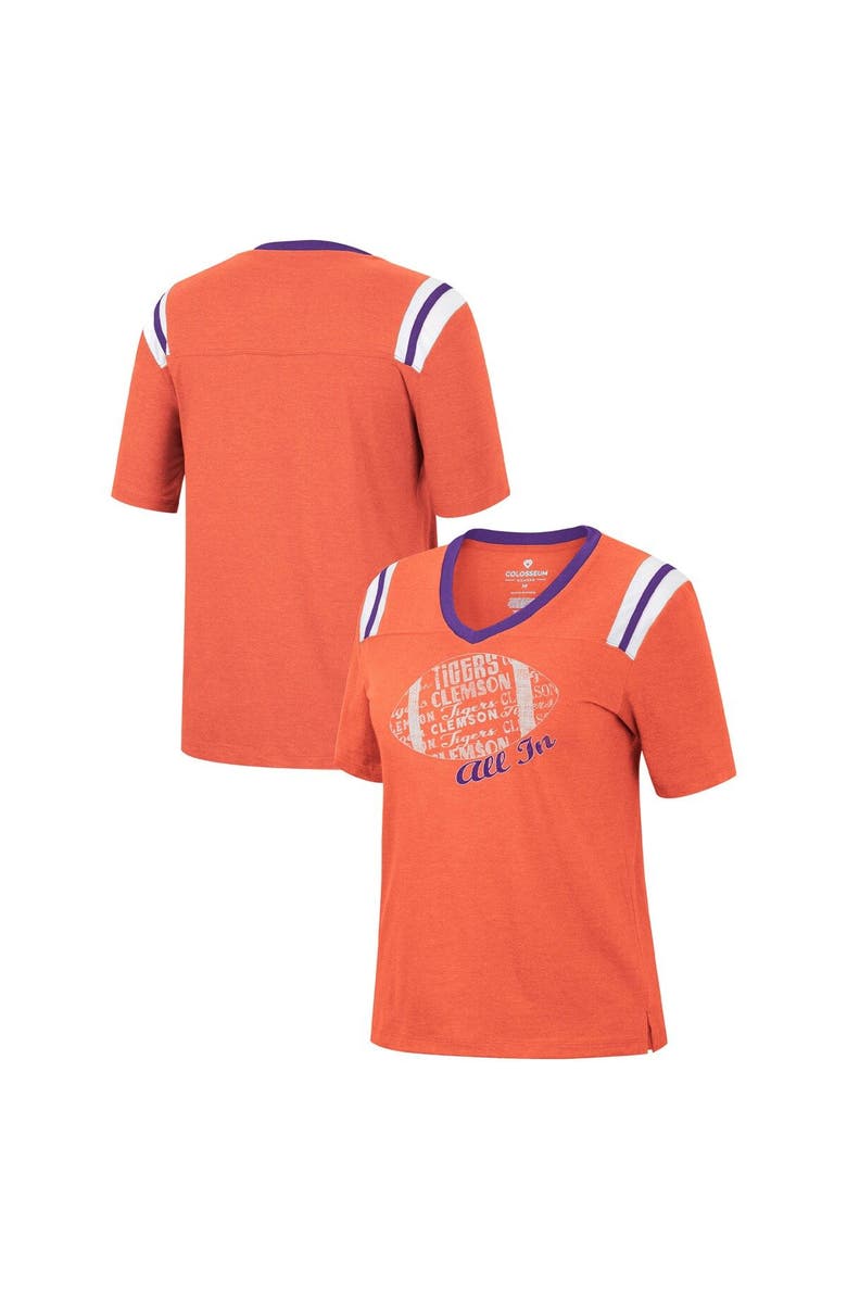 COLOSSEUM Women's Colosseum Heathered Orange Clemson Tigers 15 Min Early Football V-Neck T-Shirt, Main, color,