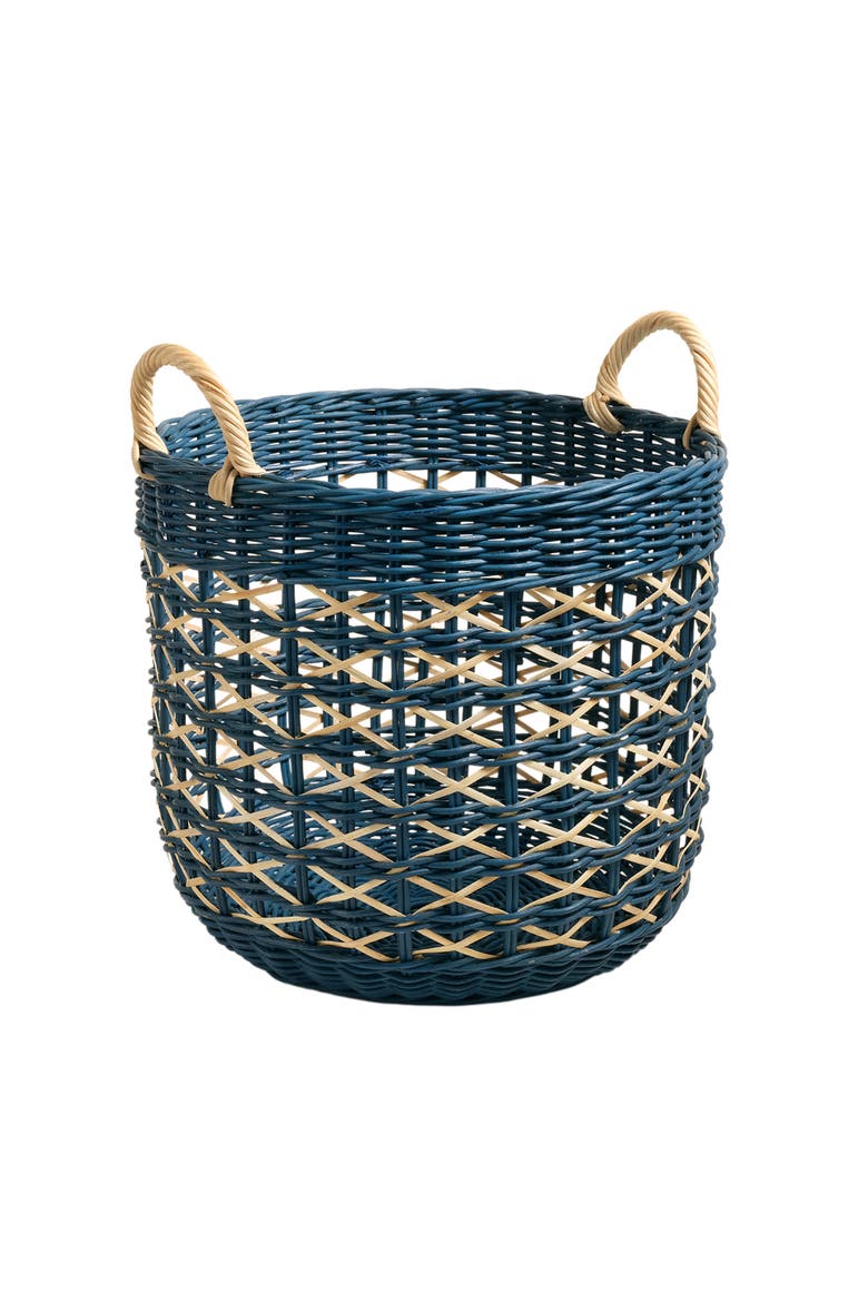 Java Round Rattan Basket 15 In, Alternate, color, Blue