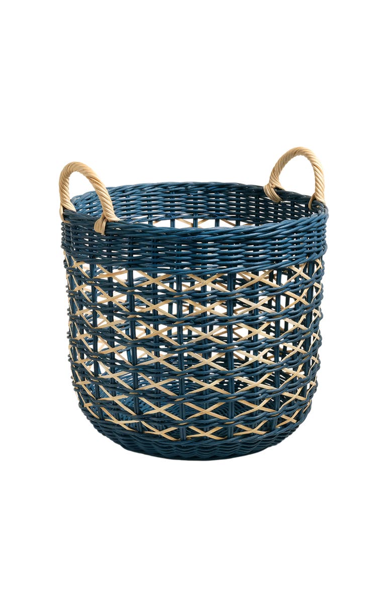 Zsa Zsa Zsu Java Round Rattan Basket 15 In, Alternate, color, Blue