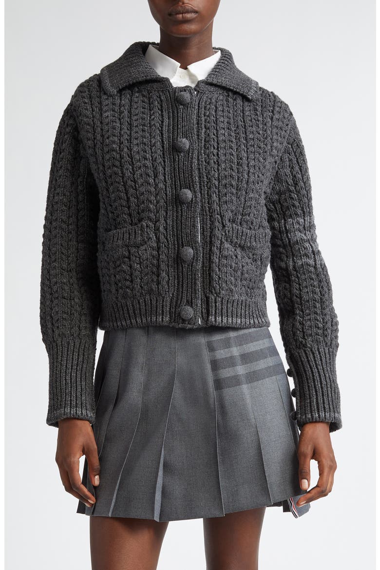 Cable Knit Virgin Wool Cardigan, Main, color, DARK GREY