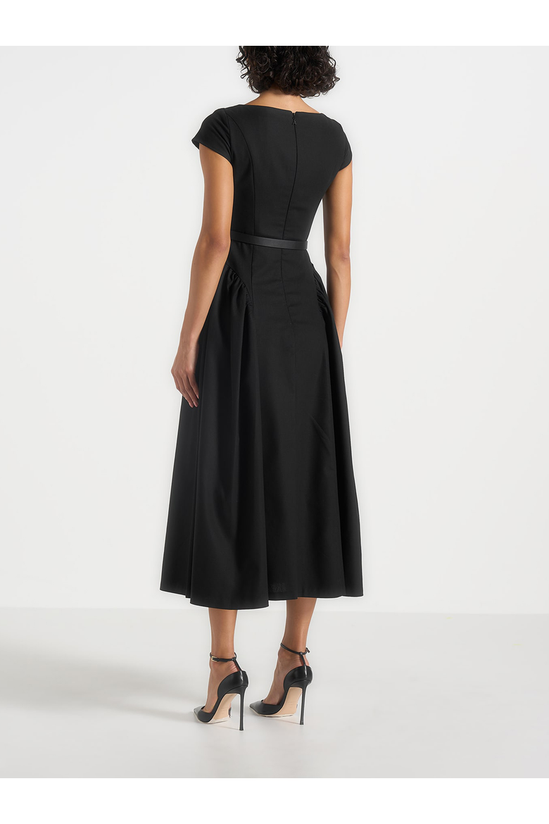 Gaia Boat Neck Flared Maxi Dress, Alternate, color, Black