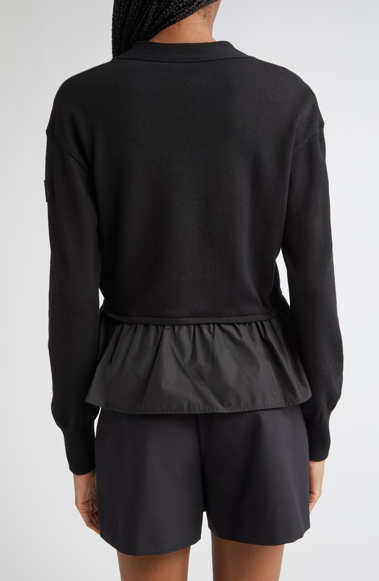 Moncler Flounce Hem Cardigan, Alternate, color, Black