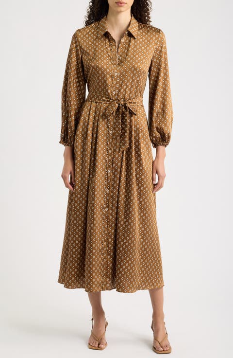 Passo Geometric Long Sleeve Midi Shirt Dress