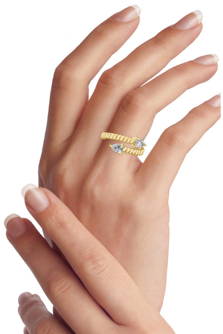 Pear Cubic Zirconia Textured Bypass Ring, Alternate, color, CLEAR GOLD