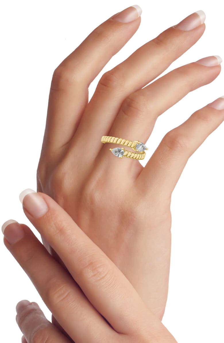 CZ by Kenneth Jay Lane Pear Cubic Zirconia Textured Bypass Ring, Alternate, color, Clear Gold