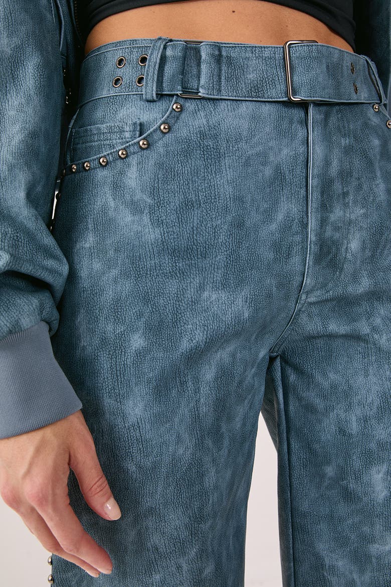Studded Detail Belted Trouser, Alternate, color, Blue
