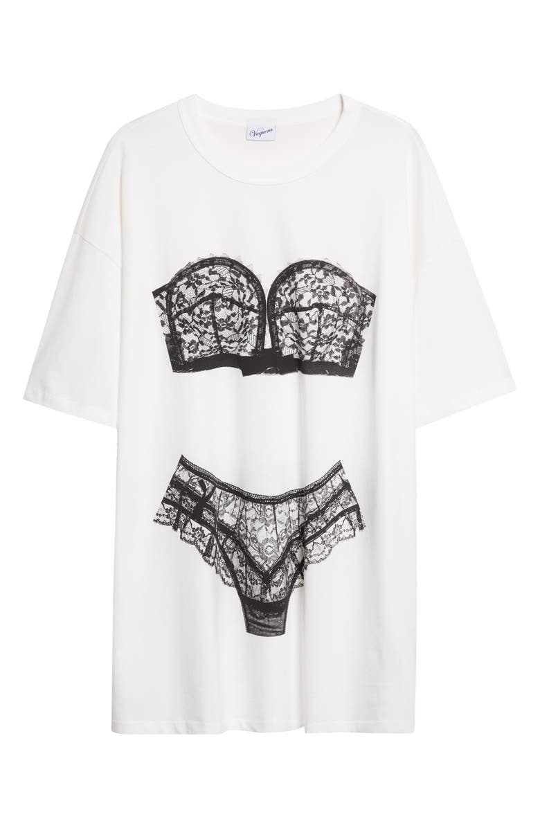 Vaquera Trompe l'Oeil Lingerie Oversize T-Shirt, Main, color, White