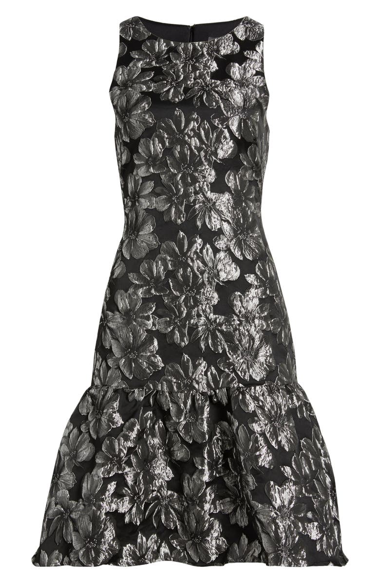 Julia Jordan Metallic Floral Jacquard Sleeveless Dress, Alternate, color, Black/Silver