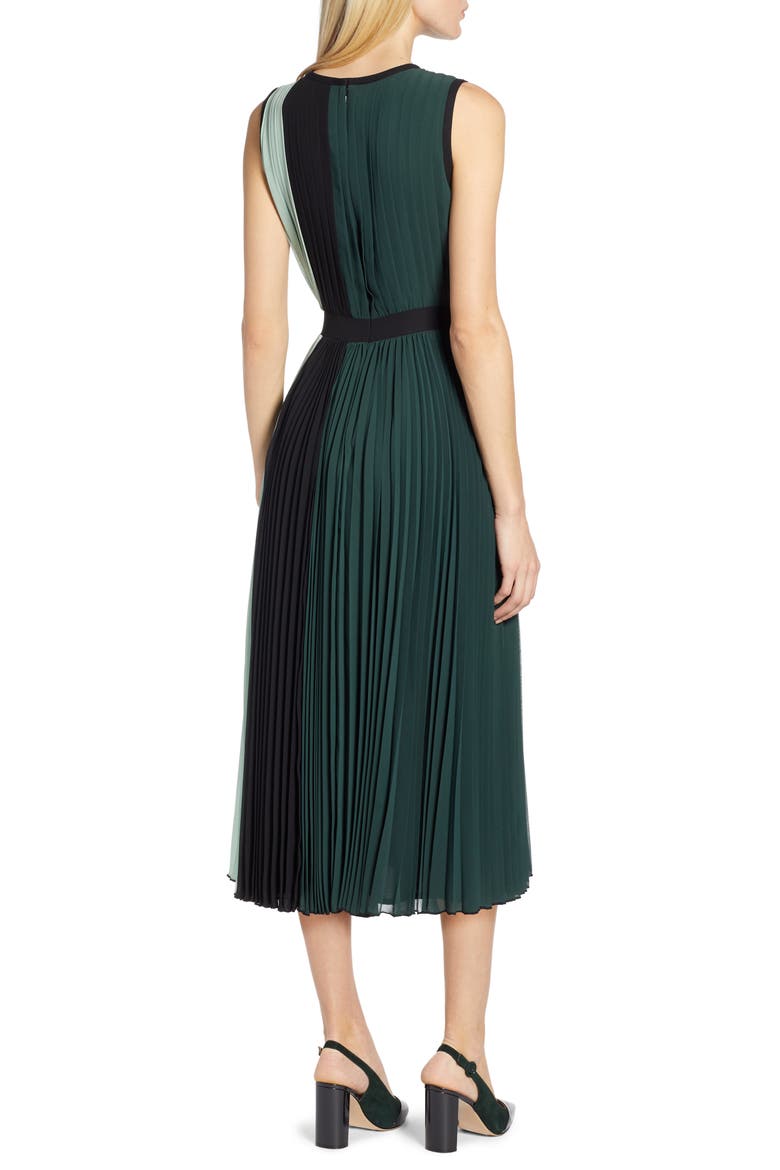 x Atlantic-Pacific Colorblock Pleated Midi Dress, Alternate, color, GREEN- BLACK COLORBLOCK