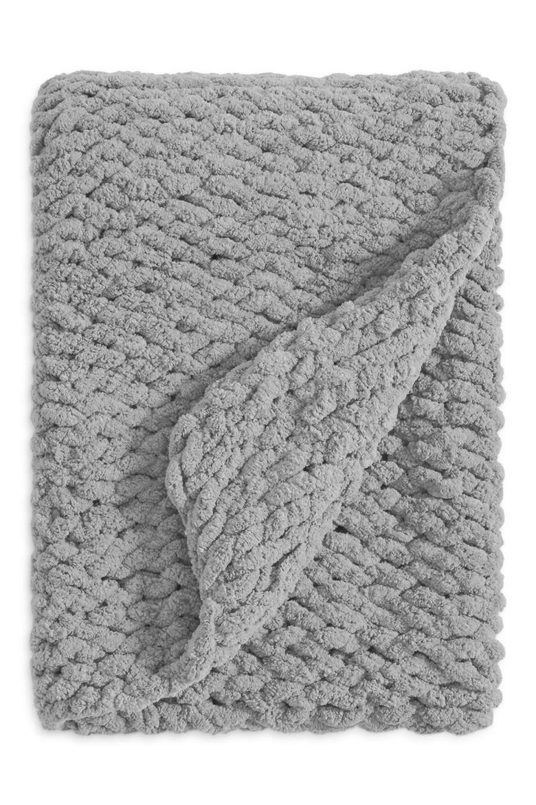 Snug Loose Knit Throw Blanket, Main, color, CLOUD GREY