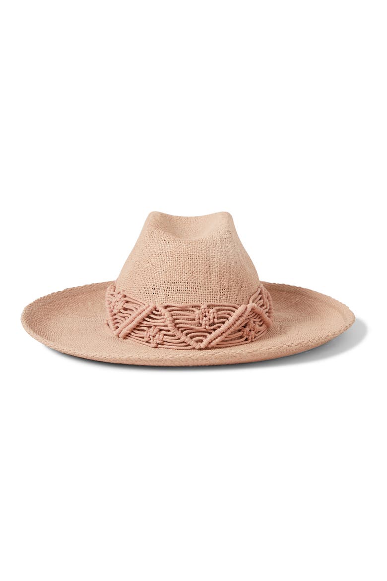 Matteo Macramé Accent Straw Hat, Alternate, color, SOFT PINK