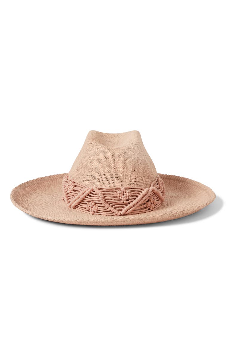 Brixton Matteo Macramé Accent Straw Hat, Alternate, color, Soft Pink