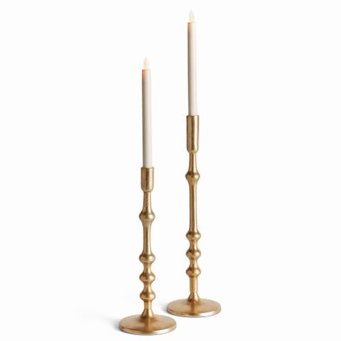 Nicholas Taper Holders, Set of 2 - Gold Cast Aluminum