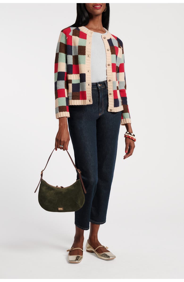 Frances Valentine Pixel Cardigan Sublime Pixel 100% Lambswool, Alternate, color, Blue/Brown/Red