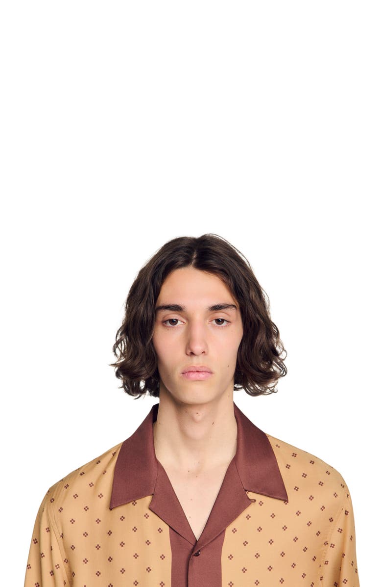 SANDRO Micro cross motif shirt, Alternate, color, Camel