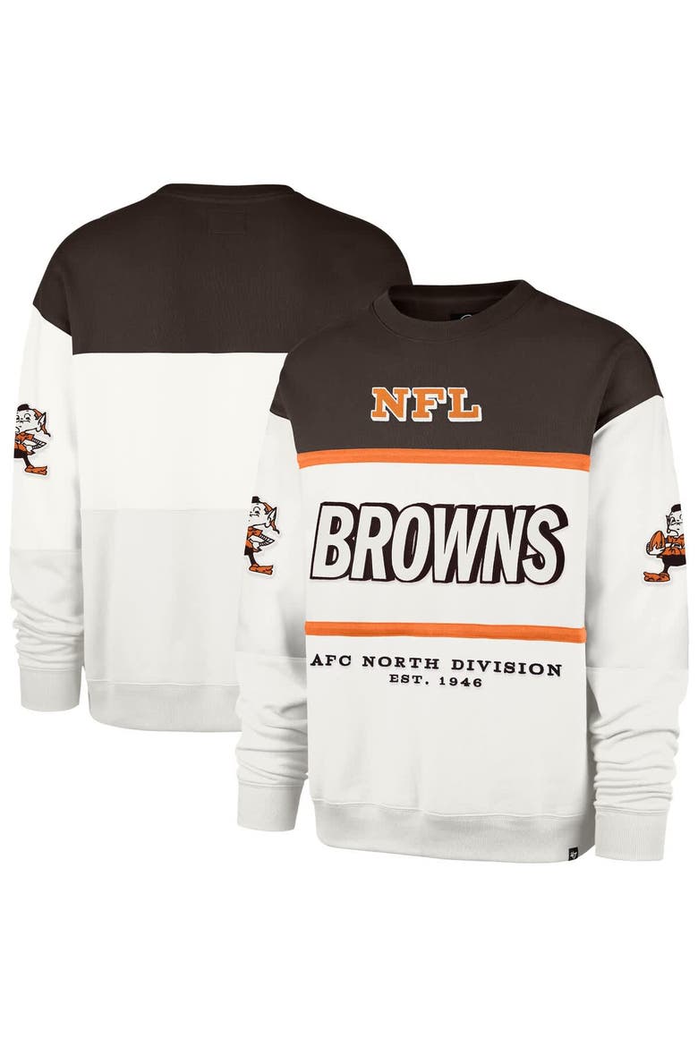 Men's '47  White Cleveland Browns Throwback Breeze Maximalist Sweatshirt, Main, color, Brown