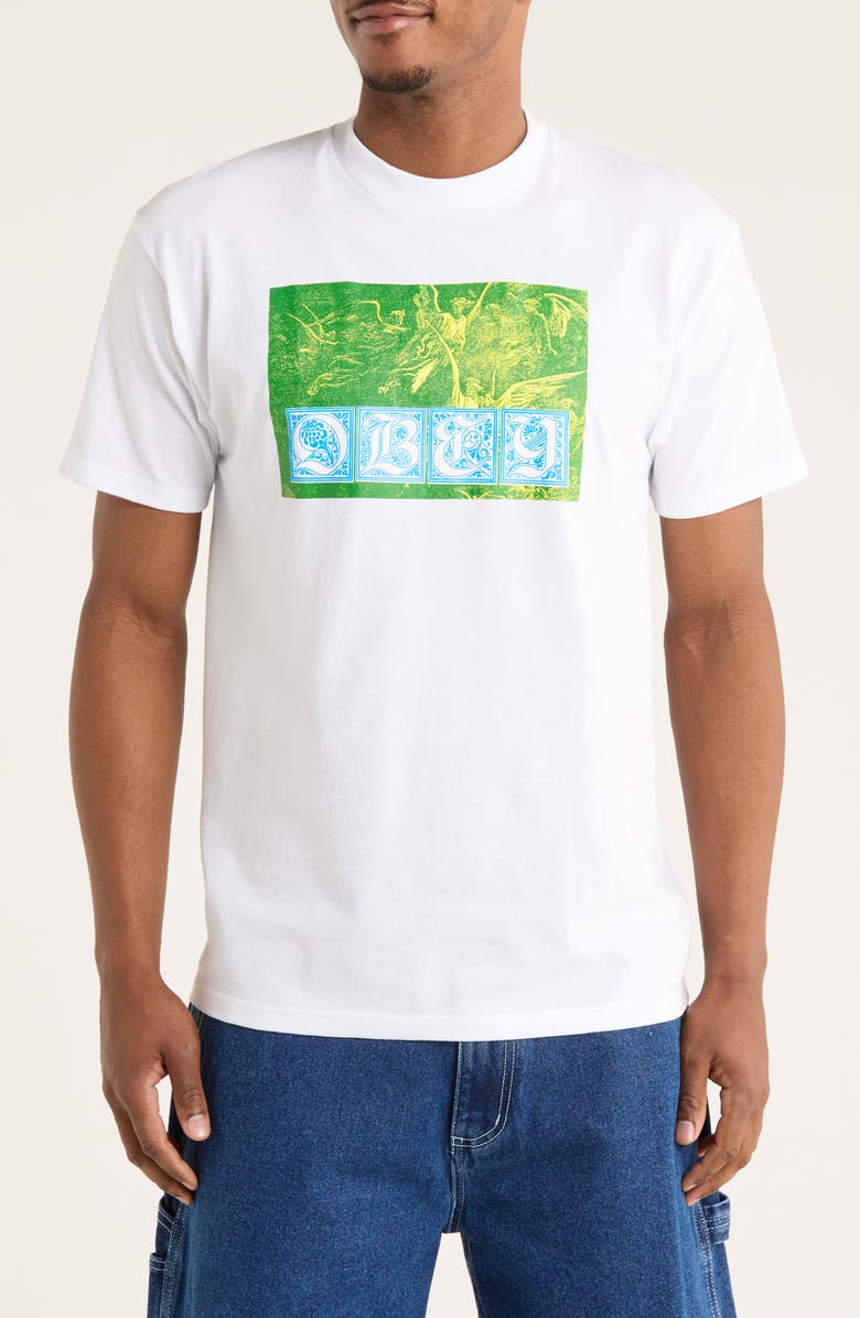 Obey Angels Cotton Graphic T-Shirt, Main, color, White