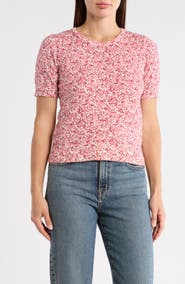 1.STATE Floral Short Sleeve Cotton Sweater