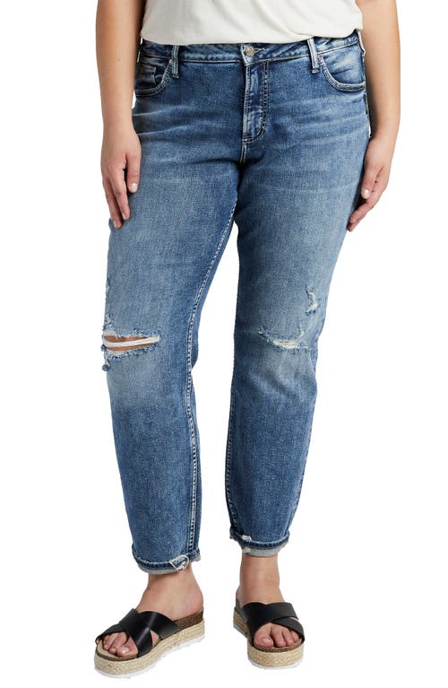 Silver Jeans Co. Ripped Boyfriend Jeans in Indigo 