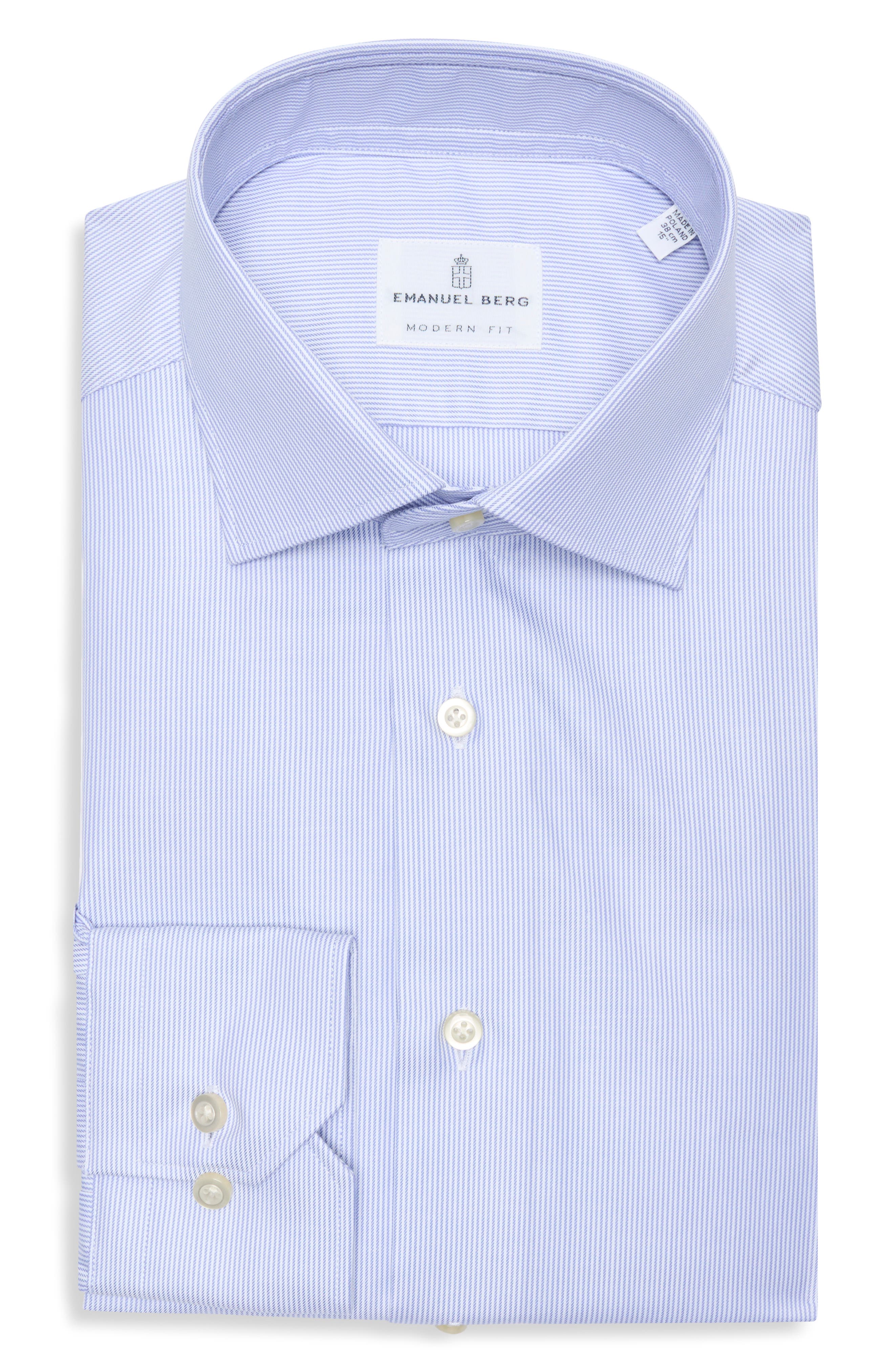 Emanuel Berg Traveller Stripe Modern Fit Dress Shirt