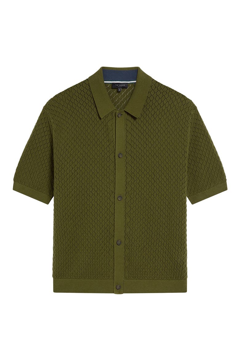Domati Texture Knit Short Sleeve Button-Up Shirt, Alternate, color, KHAKI
