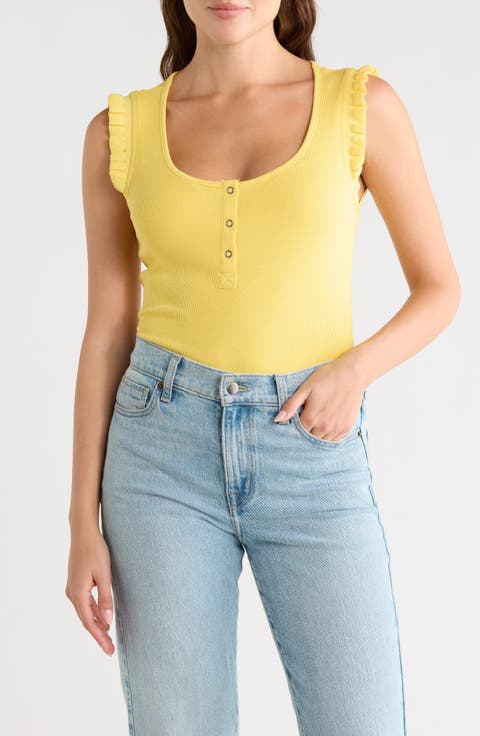 Scoop Neck Rib Knit Henley