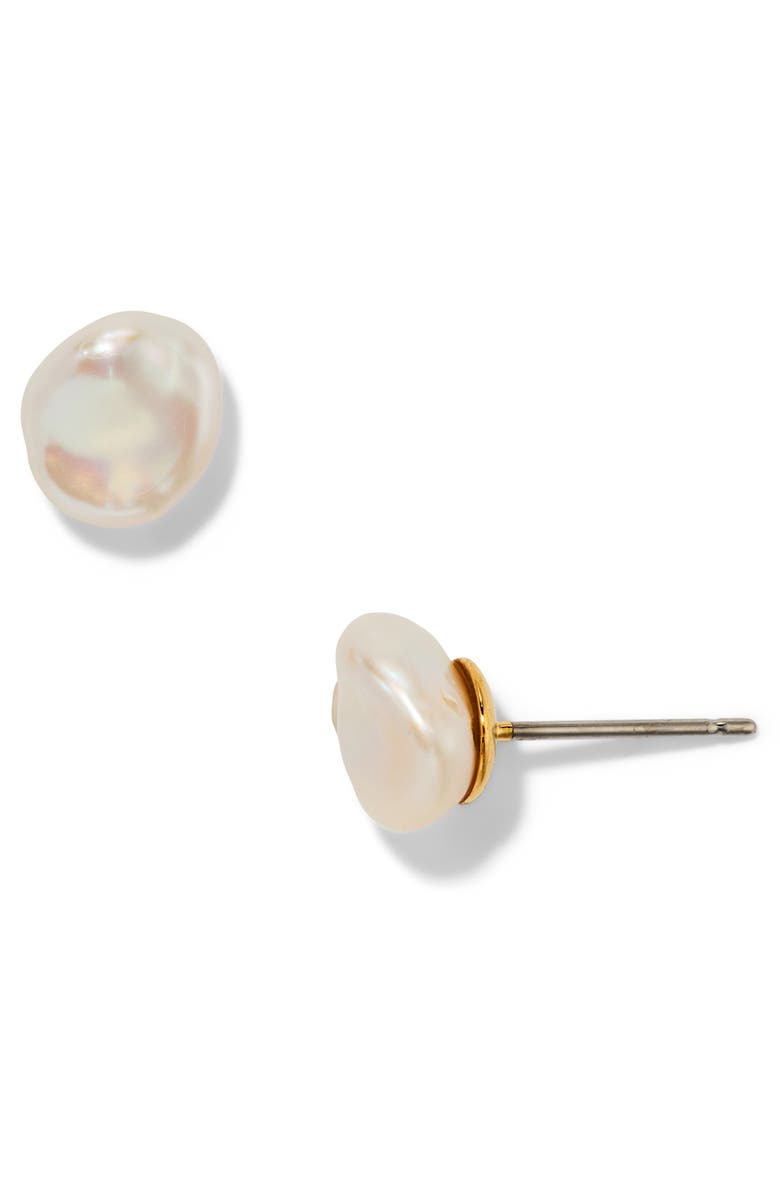 Nadri Madrid Small Freshwater Pearl Stud Earrings, Main, color, Gold