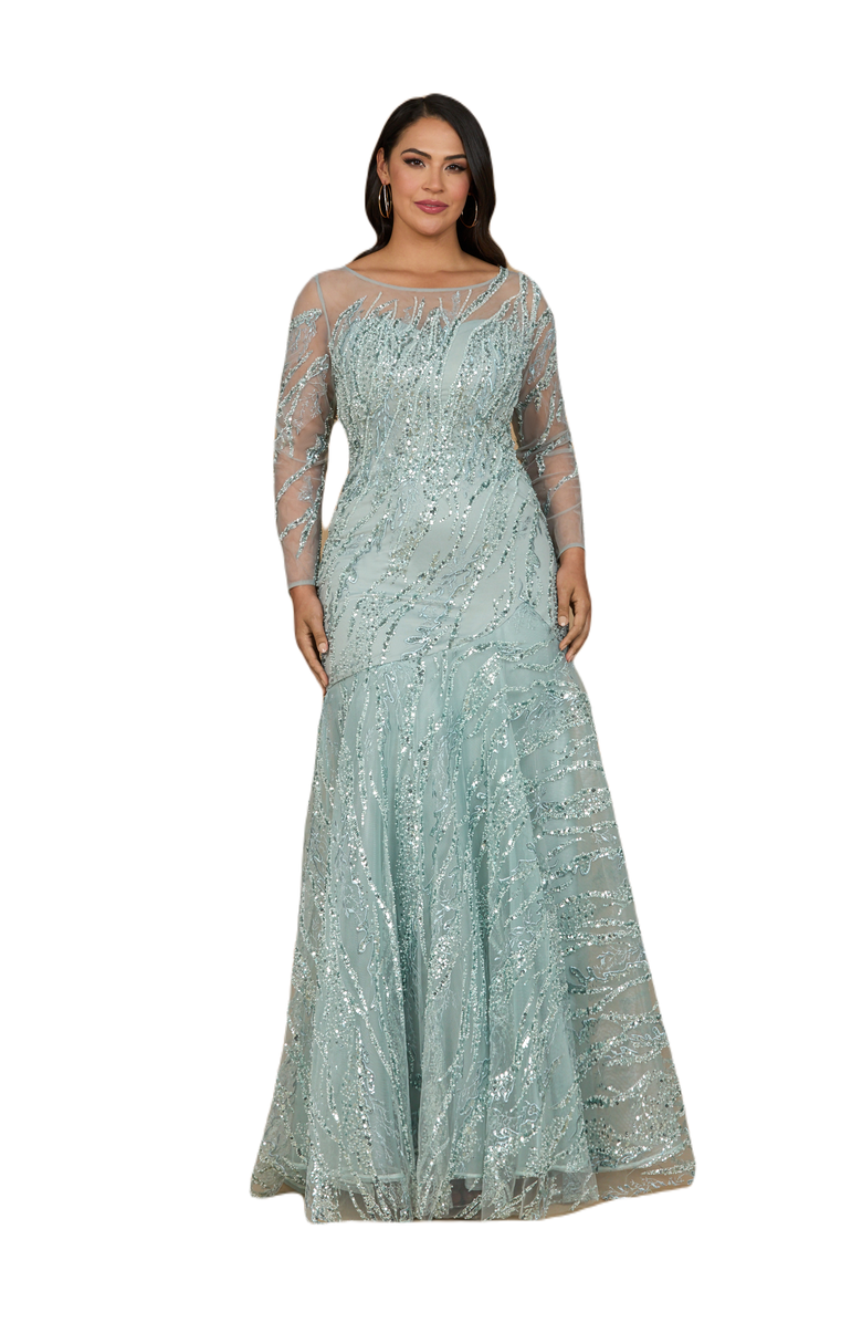 LARA New York Long Sleeve Mermaid Beaded Gown, Main, color, Seafoam