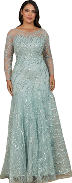 LARA New York Long Sleeve Mermaid Beaded Gown
