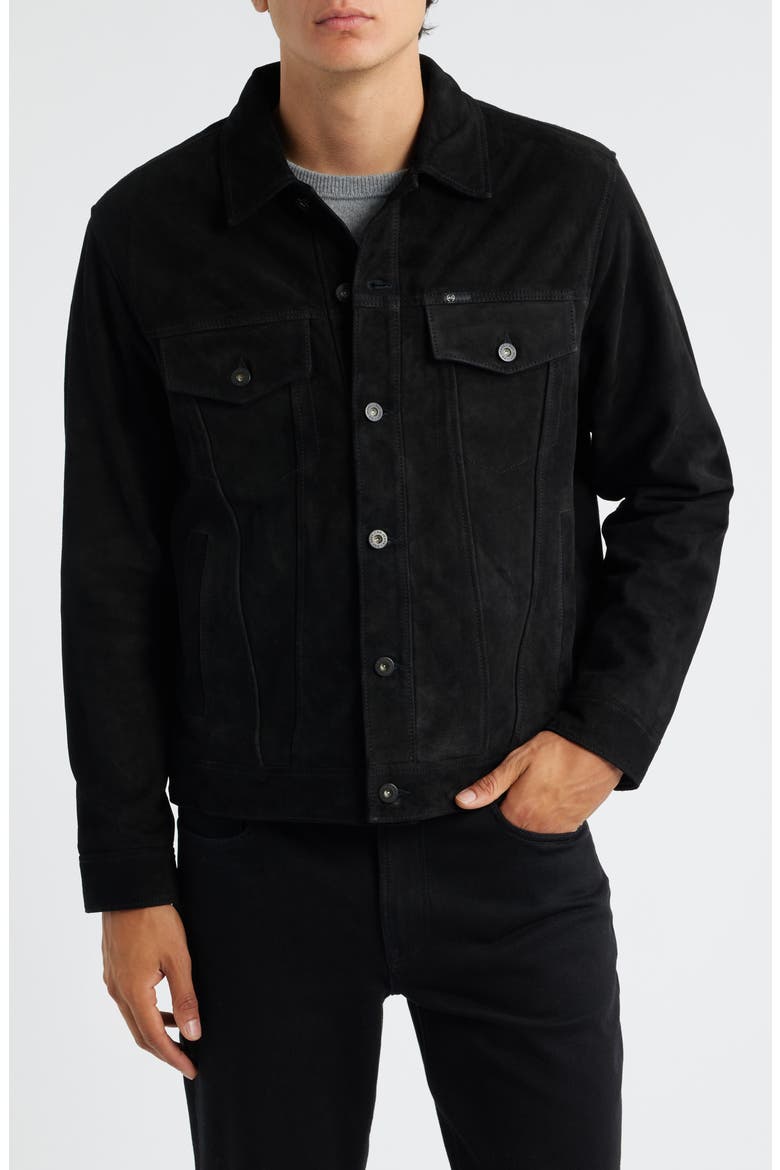 Dart Suede Trucker Jacket, Alternate, color, SUPER BLACK
