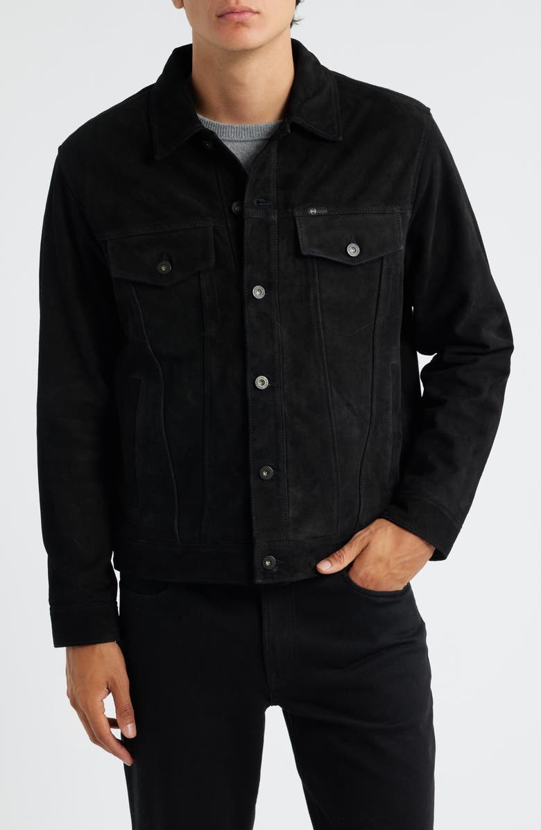 AG Dart Suede Trucker Jacket, Alternate, color, Super Black