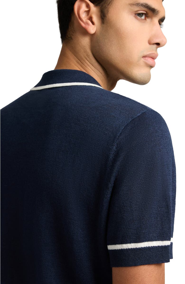 Onia Linen Johnny Collar Polo Sweater, Alternate, color, Midnight