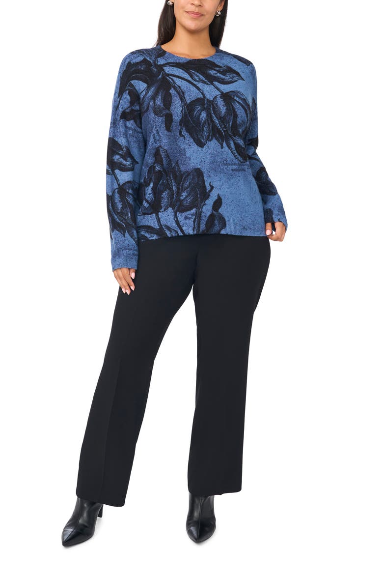 Floral Sketch Crewneck Sweater, Alternate, color, DARK DENIM