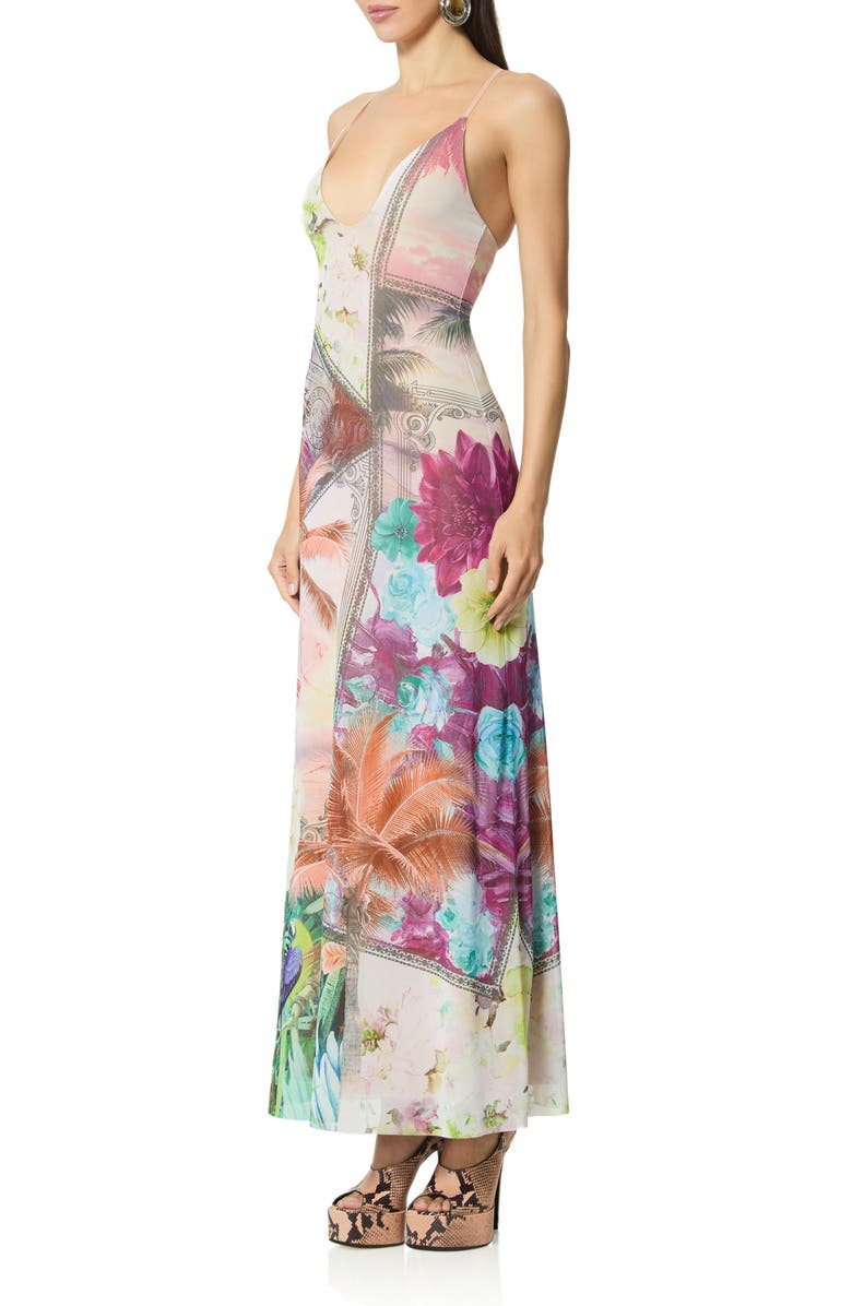 AFRM Romy Postcard Print Mesh Slipdress, Alternate, color, Vacation Tropic