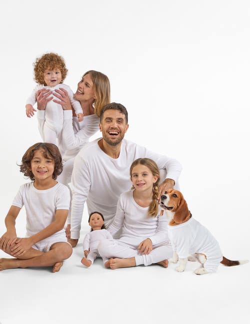Leveret Cotton Solid Matching Family Pajamas In White