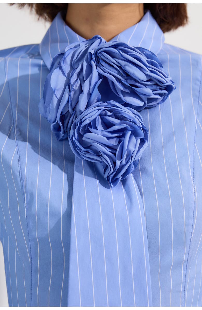 Karen Millen Rosette Woven Shirt Maxi Dress, Alternate, color, Blue