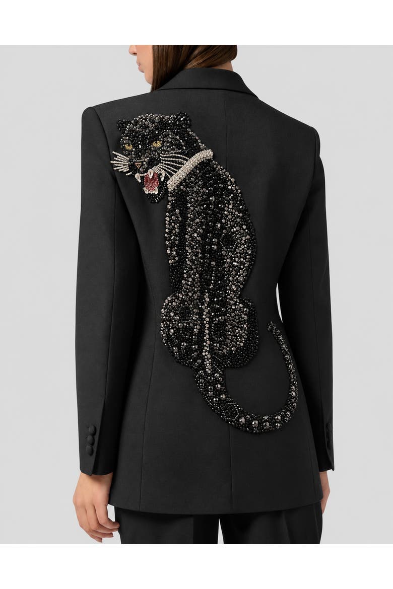Boyfriend's Fit Blazer Panther Embroidery Women, Alternate, color, black