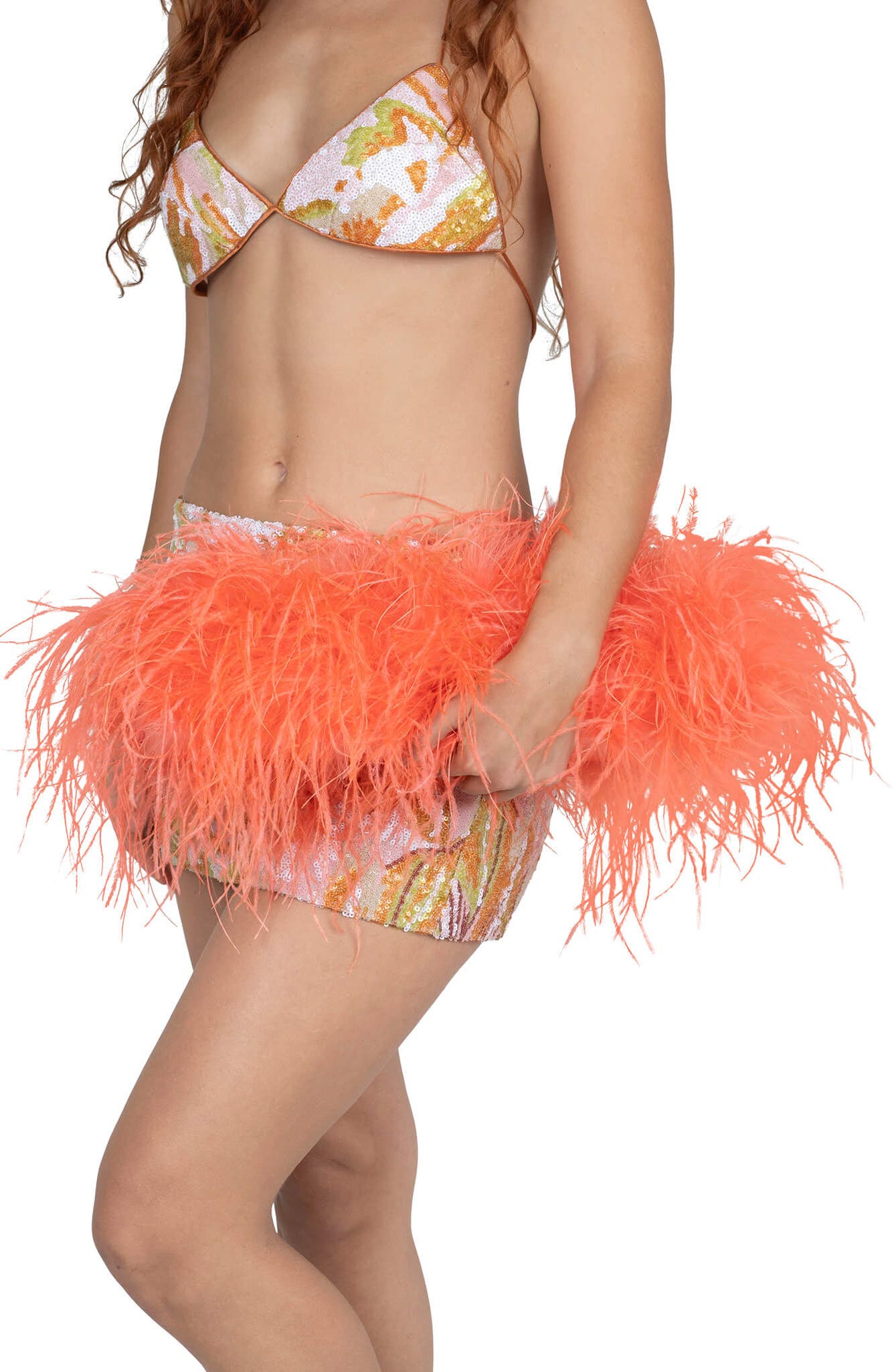 Jeffrey Campbell Animal Feather Clutch, Alternate, color, Coral Combo