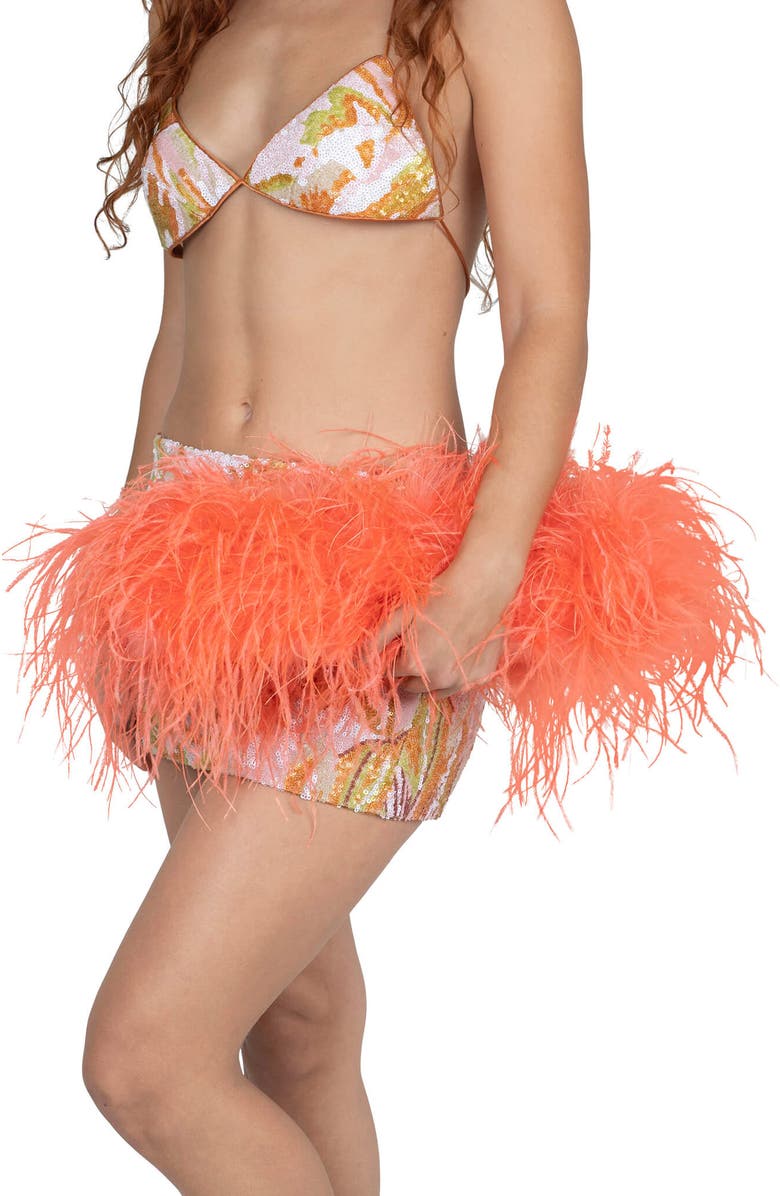 Jeffrey Campbell Animal Feather Clutch, Alternate, color, Coral Combo