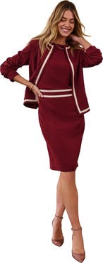 Jessica London Contrast Trim Jacket & Sheath Dress Set