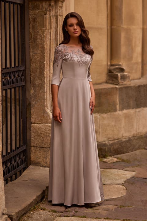 Jersey Mother of the Bride Gown with Lace Neckline