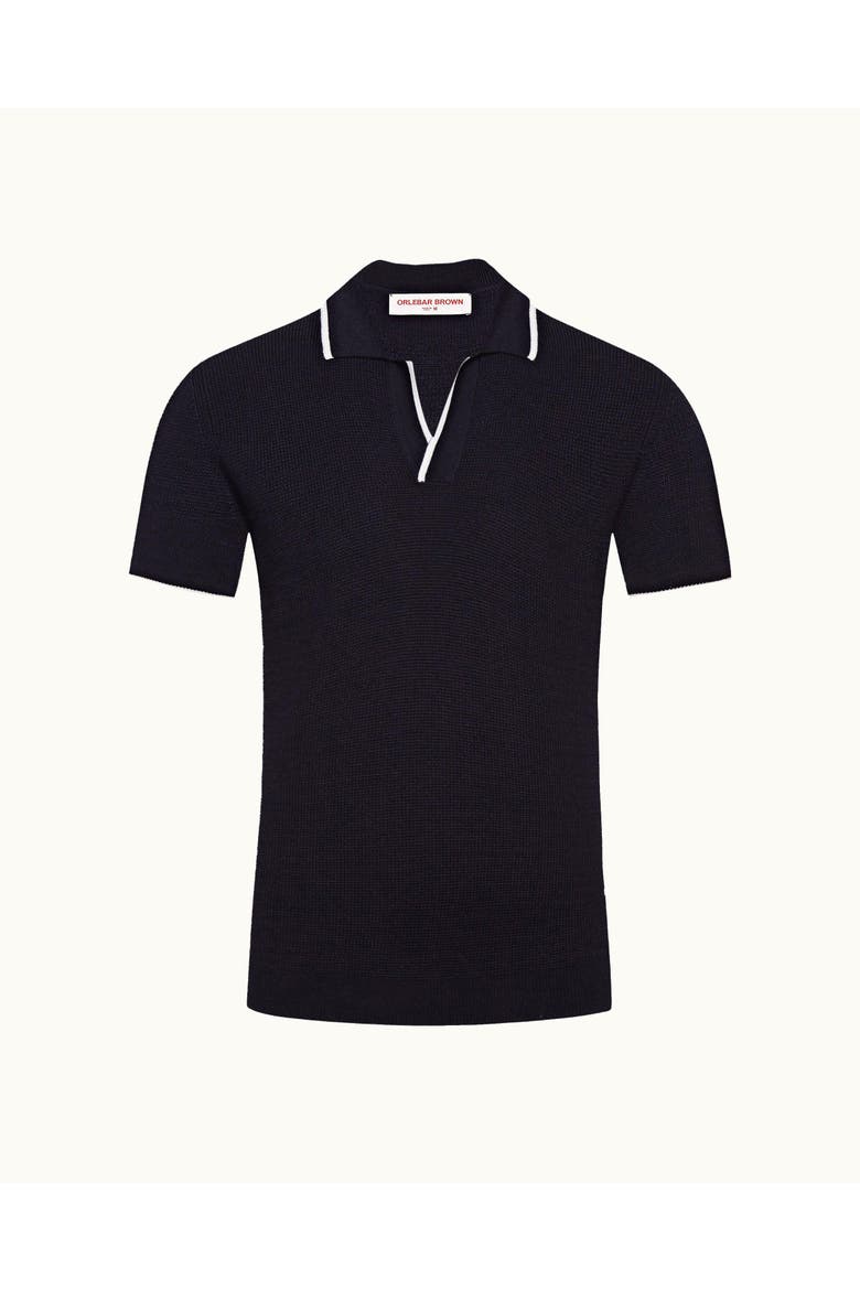 Horton Merino Stripe Tailored Fit Resort Collar Polo Shirt, Alternate, color, Navy