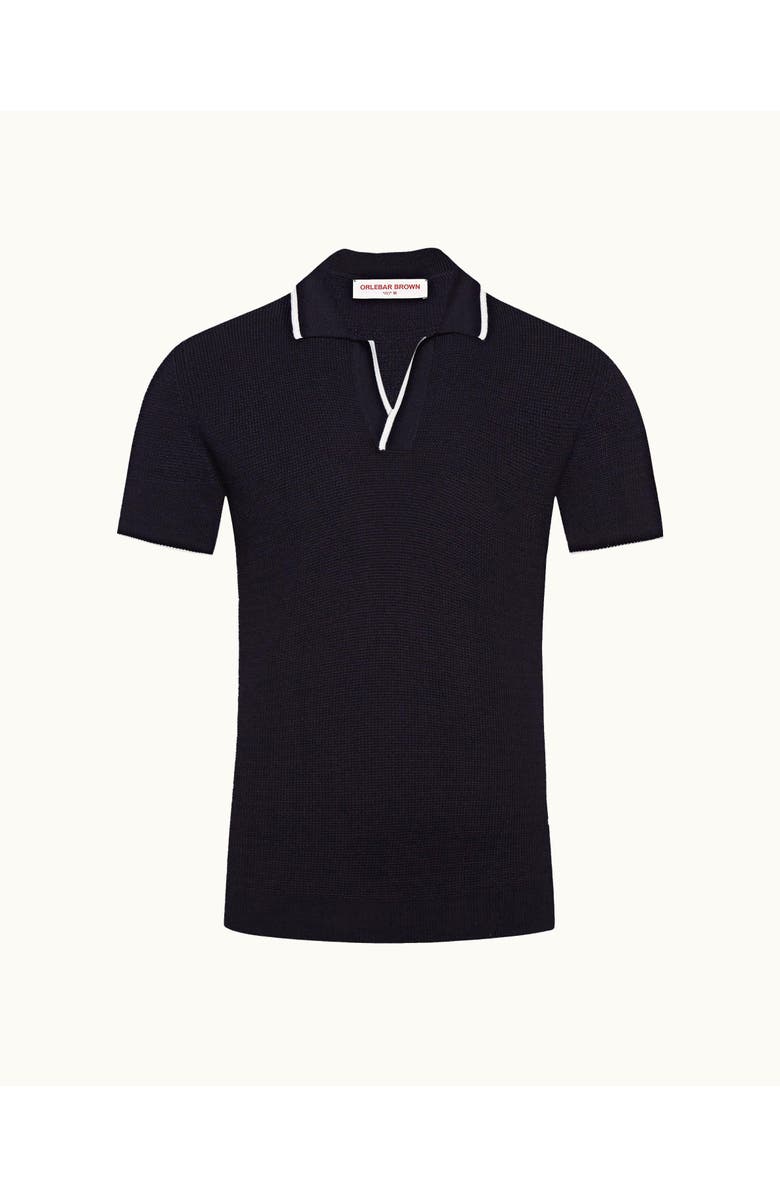 Orlebar Brown Horton Merino Stripe Tailored Fit Resort Collar Polo Shirt, Alternate, color, Navy